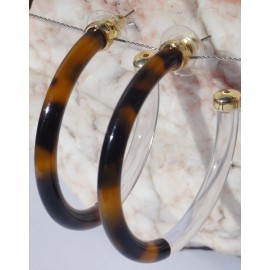 STERLING FOREVER 50mm Resin Translucent and Faux TORTOISE HOOP EARRINGS NEW
