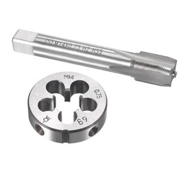 sourcing map M14 x 0.75mm Metric Tap and Die Set, Machine Thread Screw Tap with Round Threading Die, Tap & Die Kit for Nut Screw Bolt Thread Repair