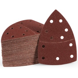 Shawya 50 PCS Mouse Sander Sandpaper for Mouse Sander 11 Hole Detail Sandpaper Sanding Paper 60 Grit Hook and Loop Sander Pads Triangular Sanding Sheets Abrasive Sanding Paper