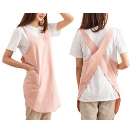 Cotton Cross Back Aprons Solid Color Cooking Kitchen Garden Smock for Women Girls with Pockets (Pink, 37Wx 32L)