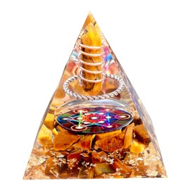 Saefheled Saefheled Crystal Column Orgonite Pyramid,Positive Energy Tiger's Eye Stone Orgone Crystal Healing Pyramid,for Reduce Stress, Balance Chakra,Meditation Attract Luck,Accumulate Wealth&Health