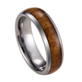 Tungsten Carbide Genuine Natural Hawaiian Koa Wood Tree Inlay Comfort Fit Ring 8mm 6mm 4mm Wedding Band Dome Style High Polished Finish with Gift Box Included (6mm Tungsten, 12.5)