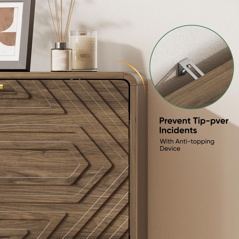 Algherohein Shoe Storage Cabinet with Hand-Carved Raised Embossed 2 Flip