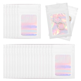 PATIKIL 100 Pcs Anti Tarnish Jewelry Bags, Plastic Zipper Lock Jewelry Pouch for Holding Storage Rings Earrings, 4 x 2.4 Inch, Laser White