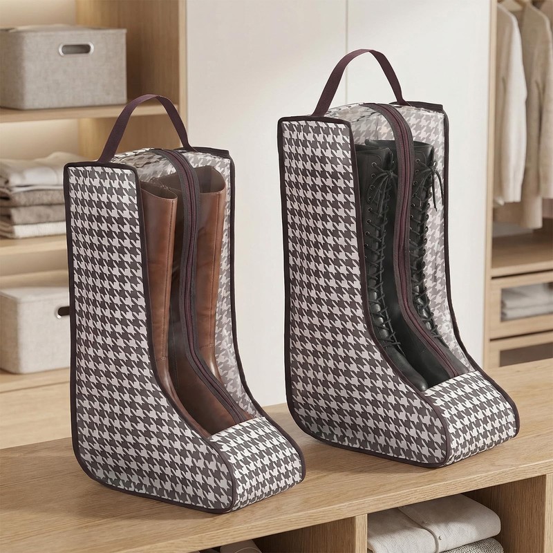 4 Pcs Boot Bags with Handles for Cowboy Boots Houndstooth