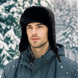 CLAPE Windproof Warm Soft Winter Hat for Women, Faux Fur Trapper Hat with Ear Flaps, Men Oudoor Hunting Ushanka Russian Hats