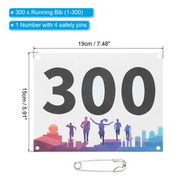 PATIKIL Tearproof Running Bib Numbers 7x6 Inch, 1-300 Waterproof Race Competitor Numbers with Safety Pin for Marathon Sports Game Competition Runner, Multicolor