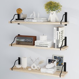 Inforth Wall Shelves, Wood Wall Mounted Shelves for Wall Storage, Floating Shelves for Wall Display with Metal Bracket, Hanging Shelves for Bedroom Kitchen Living Room (Wooden, 24 Inches)