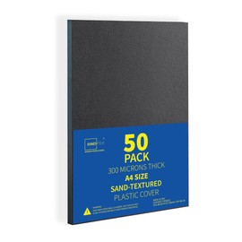 Binditek 50 Pack A4 Sand-Textured Polycover, 300 Microns, Matte,Plastic Binding Cover, Square Corners, Un-Punched