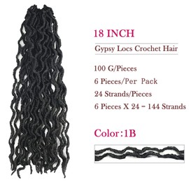 6 Packs Gypsy Faux Locs Crochet Hair 18 Inch Ombre Soft Gypsy Locs Wavy Crochet Braids 3-Tone Deep Curly Wavy Twist Braiding Hair Extensions Goddess Locs Crochet Hair (45.72 cm (6 Packs), 1B)
