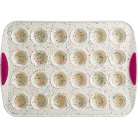 Trudeau Structure Silicone Muffin Pan, 24 Cup Mini, Confetti/Fuschia