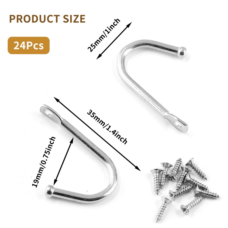 Auvotuis 24Pcs Single Iron Hooks, Decorative J Shaped Wall Mounted