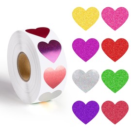 VELATYVIO 1200Pcs Glitter Heart Stickers 1 Inch Small Heart Stickers 8 Colors Self Adhesive Foil Heart Stickers roll for Kids Reward Teacher Classroom Incentive Valentines Day Wedding Envelope Seal