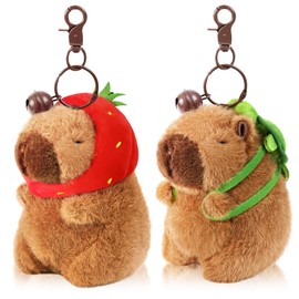 Ditucu 2 Pcs Capybara Plush Keychain Toys Kawaii Strawberry Turtle Capybara Stuffed Animals Dolls Pendant for Backpack Decoration Gift for Kids