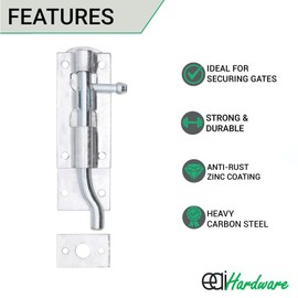 EAI Heavy Duty Necked Tower Bolt | 4 Inch | Galvanised | Fixings Included | Pack of 2