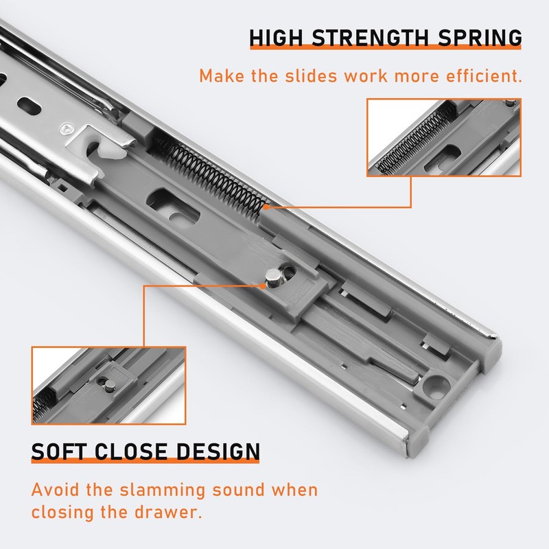 Probrico 1 Pair 18 Inch Rear/Side Mount Drawer Slides with
