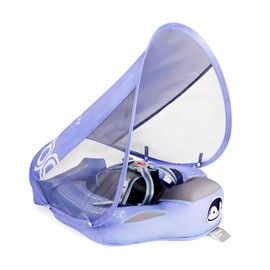 Mambobaby Baby Pool Float with Canopy, Non-Inflatable Infant Swimming Float, Soft Waterproof Skin-Friendly Material, Solid Avoid Flip Floatie with Tail, UPF 50+ Bathtub Swim Ring for 3-24 Months Kids