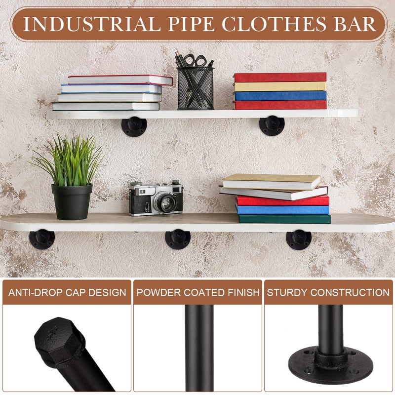 Hoteam Set of 12 Industrial Pipe Shelf Brackets Black Iron