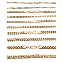 HarlemBling Men's Real Solid Franco Chain - 14k Gold Over Stainless Steel - 3mm 4mm 5mm 6mm 8mm - 18-30" - (22, 4mm Thick)