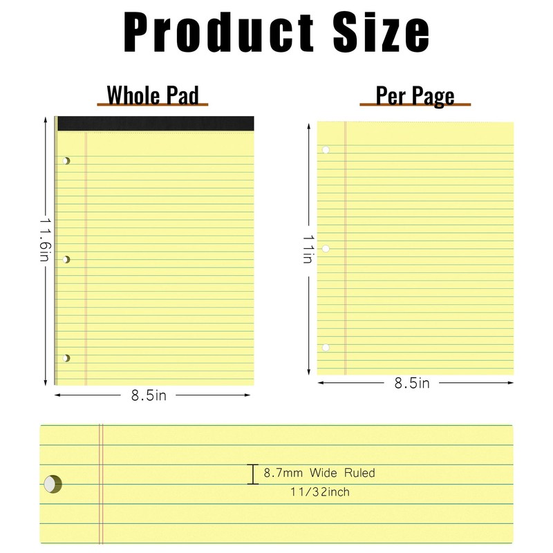 HAUTOCO 8.5 x 11 Legal Pads 12 Pack Yellow Wide