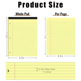 HAUTOCO 8.5 x 11 Legal Pads 12 Pack Yellow Wide Ruled Lined Writing Note Pads Perforated Notepad, 30 Sheets Per Notepad, 3-Hole Punched Paper for School, Office