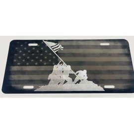 Combo Laser & Diamond Engraved USA Iwo Jima Patriotic Car Tag License Plate