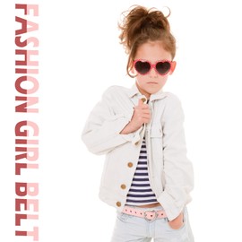 Newcotte 4 Pcs Girls Belt Size 6-12 Kids PU Leather Waist Belt Hollow Heart Design Metal Buckle for Girl Dress Pants Jeans (Black, White, Khaki, Pink, Suit for Waist Size 18"-22")