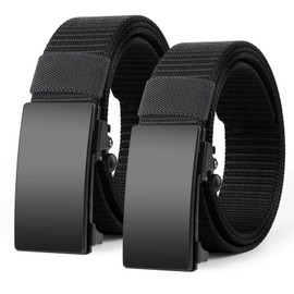 oeeo Pack of 2 Men's Belt Without Holes, Work Belt, Adjustable Nylon Fabric Belt, The Outdoor Business Work Belt Fits Anywhere, black