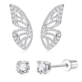 JeweBella Ohrstecker Silber 925 für Damen Mädchen Hypoallergen Zirkonia Blume Schmetterling Ohrringe Rosa Sleeper Knorpel Ohrringe für Kinder Frauen