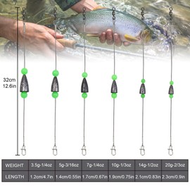 CWSDXM Carolina Rigs Fishing Weights Bullet Fishing Sinkers Pre-Rigged Fishing Ready Carolina Rigs (3.5g(1/8oz)-10pcs)