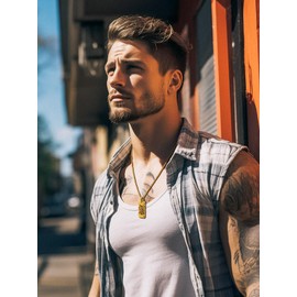 Gold Gear Dog Tag Pendant Necklace for Men Steampunk Jewelry Accessories