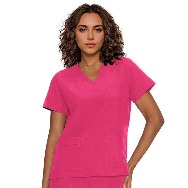 floralhue Scrub Tops for Women, Curved V-Neck Scrub Tops with