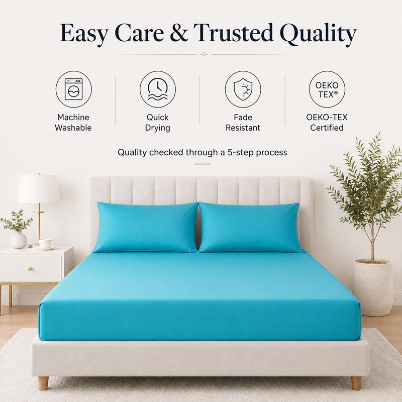 EXQUIZIT HOME Fitted Bed Sheet with Pillowcases Pack of 2
