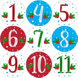 144 12 Days of Christmas Countdown Advent Number Stickers 1-12 30mm Glossy Stickers