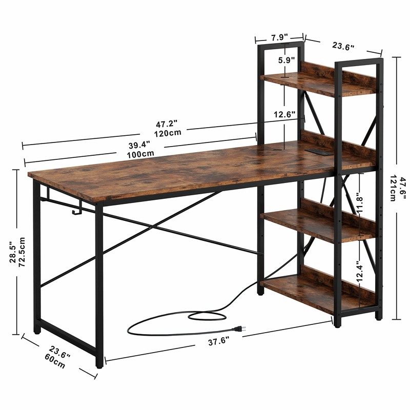 IRONCK Computer Desk 47" with Power Outlet and Storage Shelves,