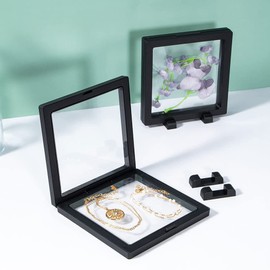 Fowecry 10X Black 3D Floating Case 3D Floating Case Holder Coin Floating Display with Base for Coin Medallions Jewelry