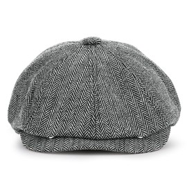 KeepSa Newsboy Style peaked cap for men and women, 8 panel peaky herringbone tweed retro flat cap, Gatsby cap, lightgrey, 59-60