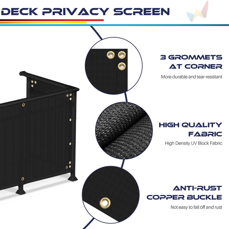 Windscreen4less 3'x12' Deck Balcony Privacy Screen Fence Apartment Balcony Mesh