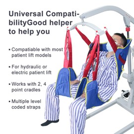 BUYHAO Universal Patient Lift Sling, Size L Full Body Lifts Slings with Head and Back Support, Padded Divided Leg Slings with Commode Opening, 5 Handles, 6 Straps, Transfer Sling for Elderly,