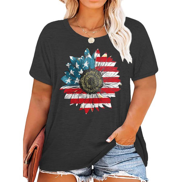 Plus Size American Flag Sunflower Shirt Women Patriotic Sunflower Graphic