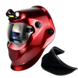 TRQWH Welding Mask with Light & Leather Bib, 2 Arc Sensors, Easy to Install