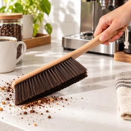Wooden Cleaning Brush for Coffee Grinder & Desktop Use – Anti-Static Hand Broom for Dust, Grounds & Crumbs