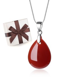 Coai Women's 925 Necklace with Angel’s Teardrops Pendant, Silver, Red agate