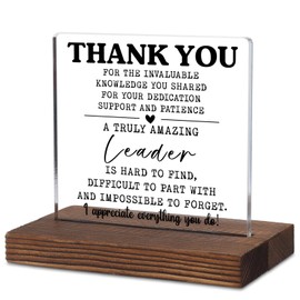 Thank You Leader Gift – Acrylic Desk Plaque with Appreciation Quote, Rustic Wood Base Sign for Farewell, Promotion, Retirement or Leadership Recognition Week Office Decor TKA129