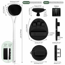 GEENOA Silicone Back & Body & Face Scrubbers Set 4PCS, 15.35’’ Soft Back Scrubber for Dual-Side Usage, Easy-to-Hold Bath Glove Body Scrubber Face Scrubber for Good Foaming & Deep Cleaning(Black)