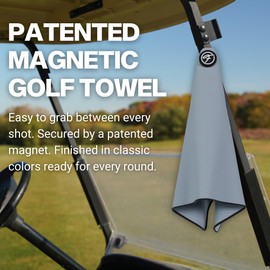 Magnetic Golf Towel – Premium Waffle Microfiber Magnet Golf Towel with Clip for Cart, Club or Bag – 24"x16" Golf Rag, Accessories & Gifts for Men, Women, Father's, Dad & Golfers (Grey)