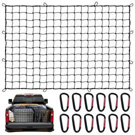 Cargo Net for Pickup Truck Bed 4' x 6' Stretches to 8' x 12' Ruck Bed Cargo Net with 12 Metal Carabiners - Truck Bed Accessories for Dodge RAM, Ford, Chevy, Toyota