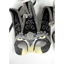 KBW Golden Lion Jester Venetian Masquerade Mask Black Silver Gold, Purple - Black w/ Silver