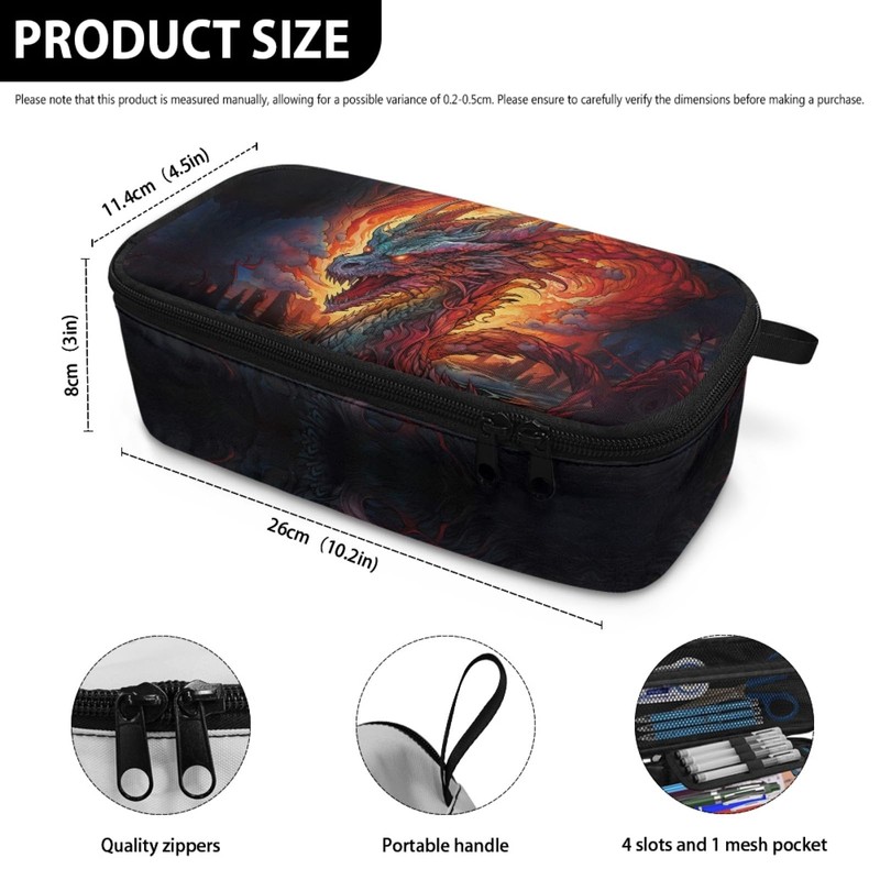 AQYAPTOIY Cool Dragon Boys Pencil Case Large Capacity,Black Pencil Pouch