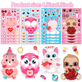 HOWAF 32 Sheets Valentine's Day Stickers, Valentines Day Party Supplies Make Your Own Stickers for Kids, Make a Face Stickers for Valentines DIY Games, Valentine's Day Party Favor Animal DIY Stickers